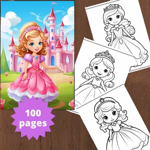 100 Princess Coloring Pages for Kids, coloring for kids, printable princesses, girls coloring sheets, PDF, coloring books, digital download