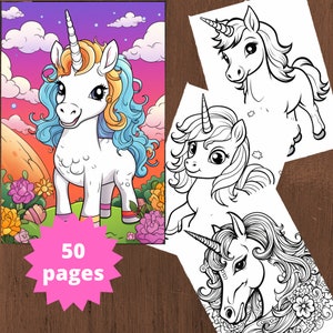 Coloring Page Baby Unicorn, Kawaii Coloring Book, Baby Unicorn Coloring, Coloring Pages for Kids, Instant download, Printable PDF file