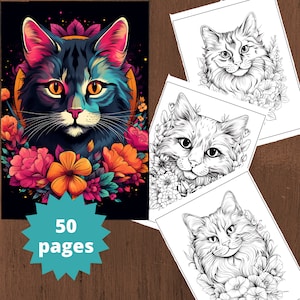 Cats Coloring Page - Coloring Pages for kids and adults, Instant download, Coloring Book, Printable PDF file