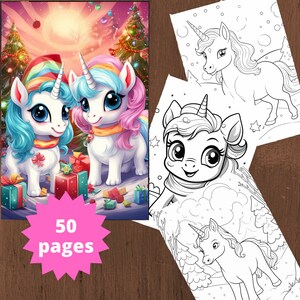 Unicorns Fantasy Coloring Page Book, Instant Download, Grayscale Coloring Page, Printable PDF, Horse Coloring