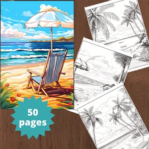 Summer Beach Coloring Page - Coloring Pages for kids and adults, Instant download, Coloring Book, Printable PDF file