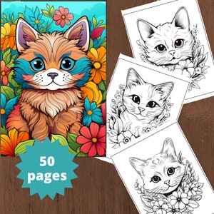 Livre de coloriage Chats, Livre de coloriage pour enfants, Livre de coloriage animalier, Fichier PDF imprimable, Téléchargement instantané