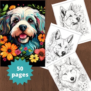 Coloring Page Dog, Coloring Book Adults, Dog Coloring Book, Printable PDF file, Instant download