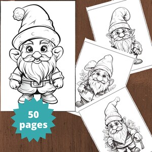 50 Cute Gnome Coloring Page - Coloring Pages for kids and adults, Instant download, Coloring Book, Printable PDF file