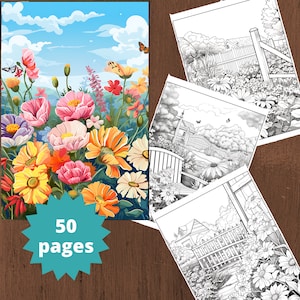 Flowers Coloring Pages, Coloring Book for Adults, Flower Coloring Book, Printable PDF file, Instant download