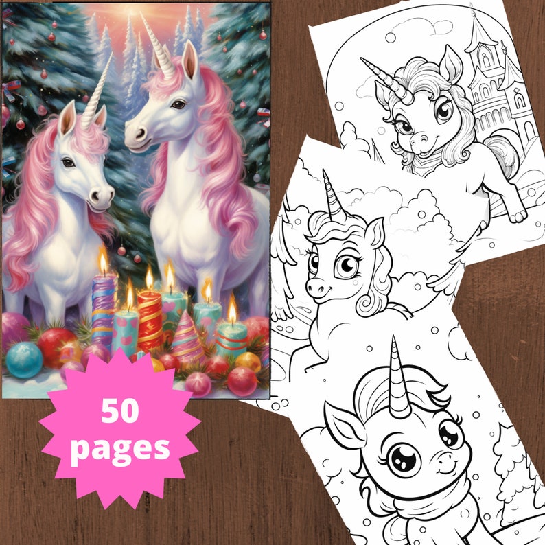 50 Kawaii Unicorn Coloring Pages, Cute Coloring Book for Kids and ...