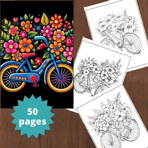 Flower Bike Coloring Pages, Flowers Coloring Pages, Coloring Book for Adults, Flower Coloring Book, Printable PDF file, Instant download