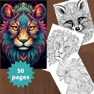 Animal Mandala Coloring Book, Coloring Pages for kids and adults, Instant download, Printable PDF file