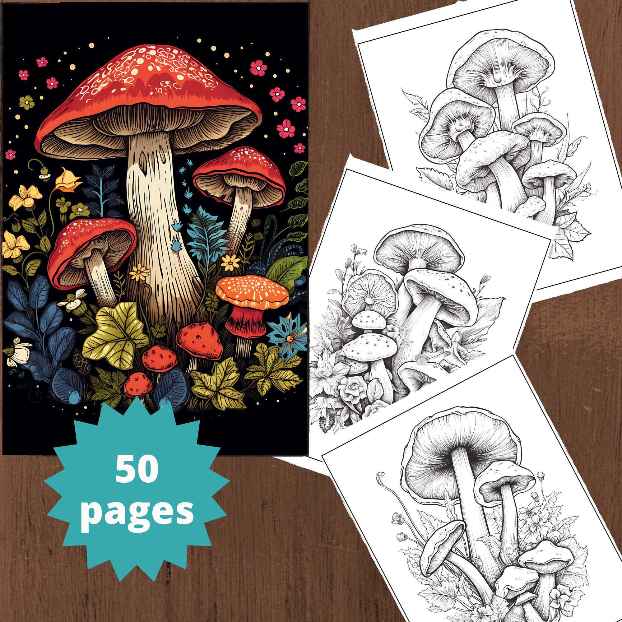 50 Mushrooms Coloring Page - Coloring Pages for Kids and Adults ...