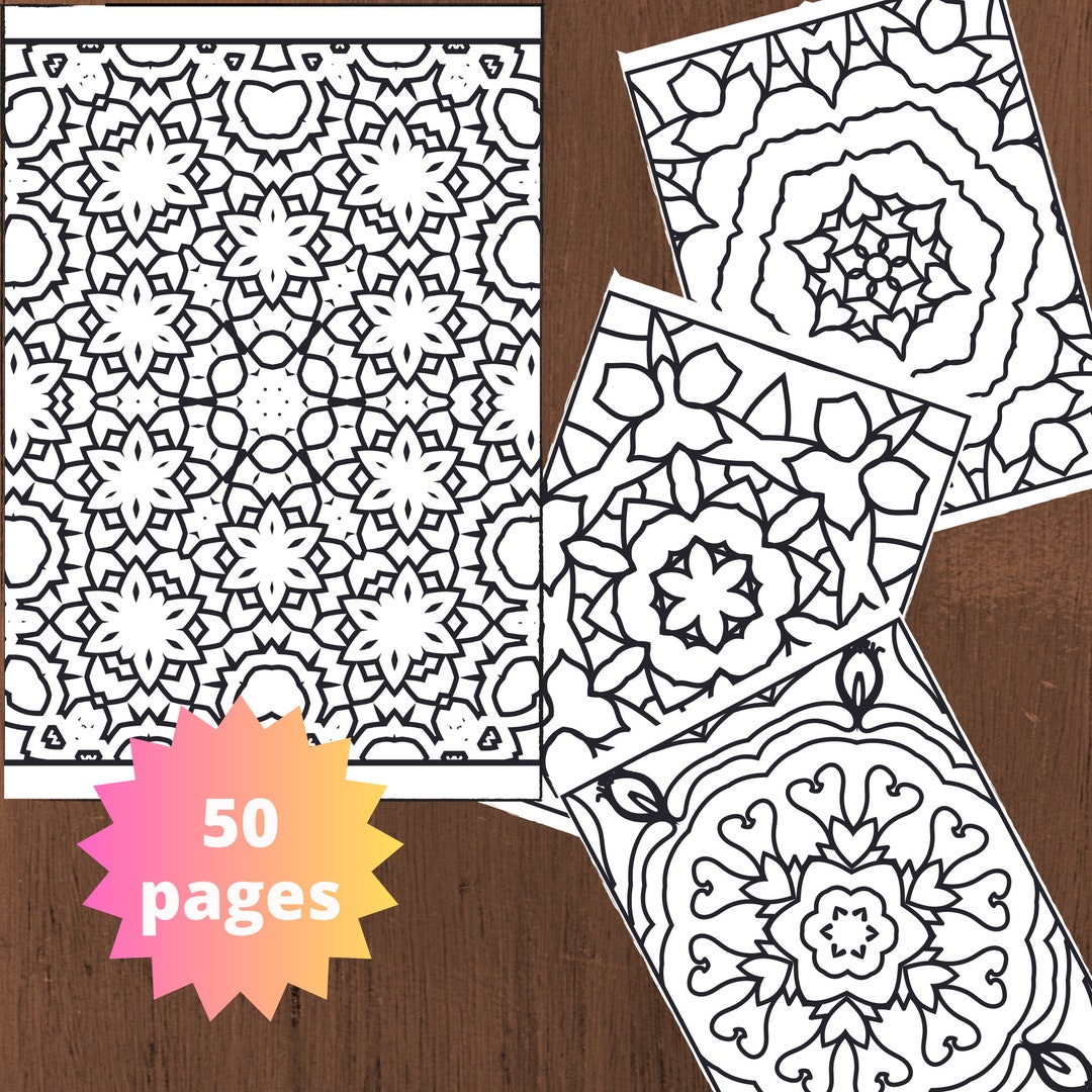 50 Mandala Coloring Pages Pdf, Coloring Book Pages for Adults, Mandala
