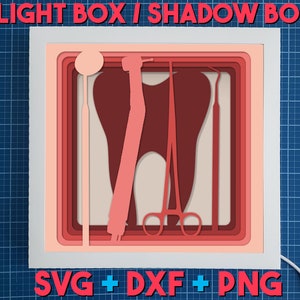 Szablon Light Box/Shadow Box do gabinetu stomatologicznego, Lightbox SVG Cricut, DYI Shadow Box, Dekoracja gabinetu stomatologicznego, Prezent dla dentysty, Dekoracja stomatologiczna
