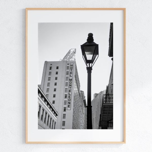 New Orleans Hotel Monteleone Photo, Digital Download, Royal Street French Quarter, Street Lamp, Wall Art, Historic Louisiana Architecture