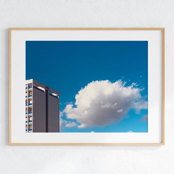 Blue Sky with White Cloud Photo, Digital Download, Cloud Photography, Cotton Candy Cloud, Sunny Los Angeles, Urban Photography, Wall Art