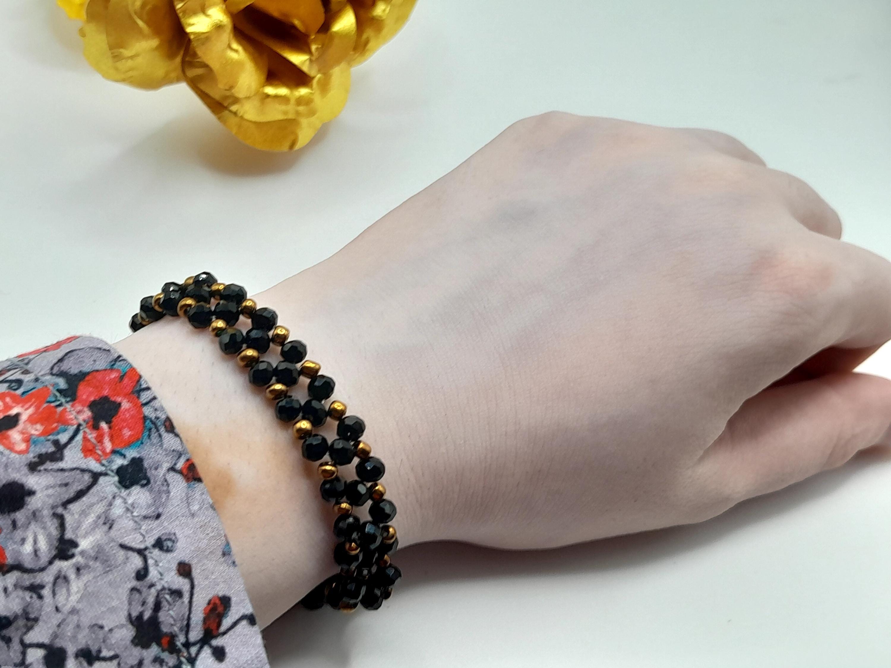チャコールブラックビーズブレスレット | 女性へのギフト 
