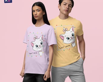 Chemise guirlande lumineuse Disney Santa Marie Cat, T-shirt de Noël des Aristochats Marie, chemise assortie pour Noël famille Disneyland, fête de Noël