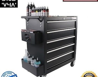 Work Station per Tattoo Studio con piano di lavoro in acciaio inox e set porta magnete