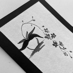 Sumi Ink Orchid painting - mounted - 5 x 7 inch - Phalaenopsis