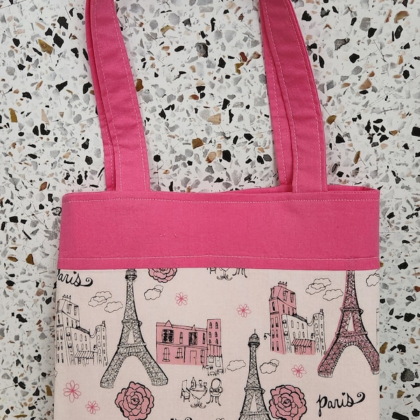 Romantic Paris Tote Bag in Pink, Elegant Cityscape Design Carryall, Fashionable Market Bag, Charming Holiday Gift, Birthday Gift