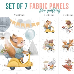 Cute Baby Animals Cotton Fabric Panels, Adventure Little Fox Fabric Panels, Baby Fabric for Quilting, Quilting fabric, Baby Fabric Panel