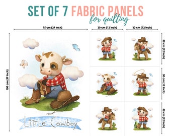 Kleine Cowboy Set van 7 stoffen panelen, quiltstofset, katoenen paneelset, babystof voor quilten, quiltstof, babystofpaneel