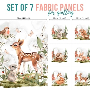 Woodland Animals Cotton Fabric Panels for Quilting, Deer, Fawn