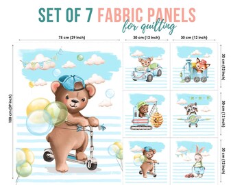 Bear Cotton Fabric Panels for Quilting, Sewing Projects & Nursery Decor