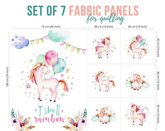 Unicorn Cotton Fabric Panels for Quilting