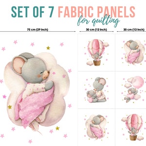 Cute Baby Mouse Cotton Fabric Panels, Quilting Fabric Set, Cotton Panel Set, Baby Fabric for Quilting, Quilting fabric, Baby Fabric Panel