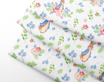 Tessuto coniglio tagliato su misura - Stampa floreale per cameretta dei bambini - 100% cotone - 57" di larghezza 147 cm