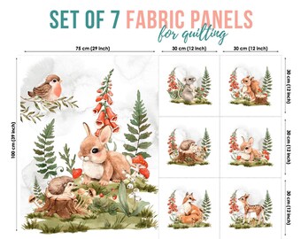 Woodland Animals Cotton Fabric Panel for Quilting, Bunny
