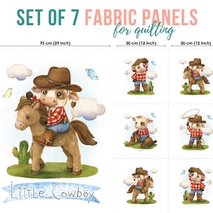 Pannelli in tessuto di cotone Little Cowboy, set di tessuti per quilting, set di pannelli in cotone, tessuto per bambini per quilting, tessuto per quilting, pannello in tessuto per bambini
