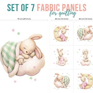 Cute Baby Bunny Cotton Fabric Panels, Quilting Fabric Set, Cotton Panel Set, Baby Fabric for Quilting, Quilting fabric, Baby Fabric Panel