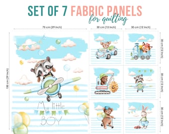 Little Pilot Cotton Fabric Panels for Quilting, Sewing Projects & Nursery Decor, Baby Racoon