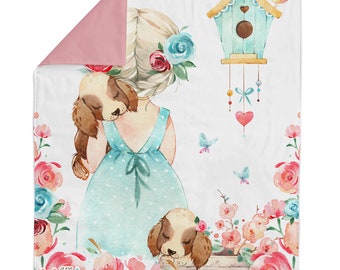 Little Girls Flowers Fabric Panel for Quilting, Baby Fabric Panel, Cotton Fabric Panel for Baby Quilts, Quilting Panel, Blanket Panel