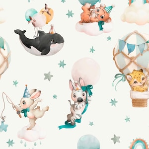 Baby animal  Fabric,  Twill Cotton, Fabric by Half Yard - 100% Cotton - 58&quot; wide 147 cm