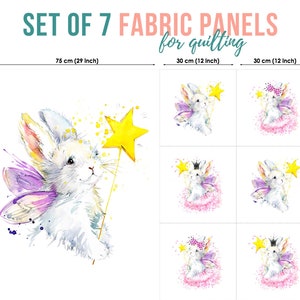 Cute Baby Bunny Set of 7 Fabric Panels, Quilting Fabric for Baby Girl, Cotton Baby Fabric for Quilting, Quilting fabric, Baby Fabric Panel