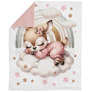 Sleepy Baby Deer Cotton Fabric Panels for Quilting