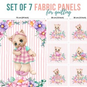 Cute Little Cat Cotton Fabric Panels, Quilting Fabric for Baby Girl, Cotton Baby Fabric for Quilting, Quilting fabric, Baby Fabric Panel