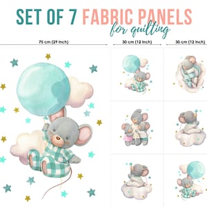 Cute Baby Mouse Cotton Fabric Panels, Quilting Fabric Set, Cotton Panel Set, Baby Fabric for Quilting, Quilting fabric, Baby Fabric Panel
