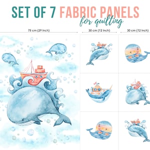 Cute Baby Whale Cotton Fabric Panels, Baby Animals Fabric Panels, Baby Fabric for Quilting, Quilting fabric, Baby Fabric Panel