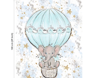 Panel de tela de algodón con estampado de elefante bebé para acolchado y costura.