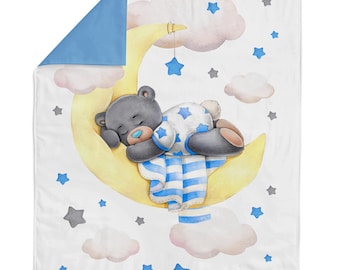Springs Creative Blue Jean Blankie Bear Pre-Quilted Cotton Fabric Panel – Cot Size – USA Made