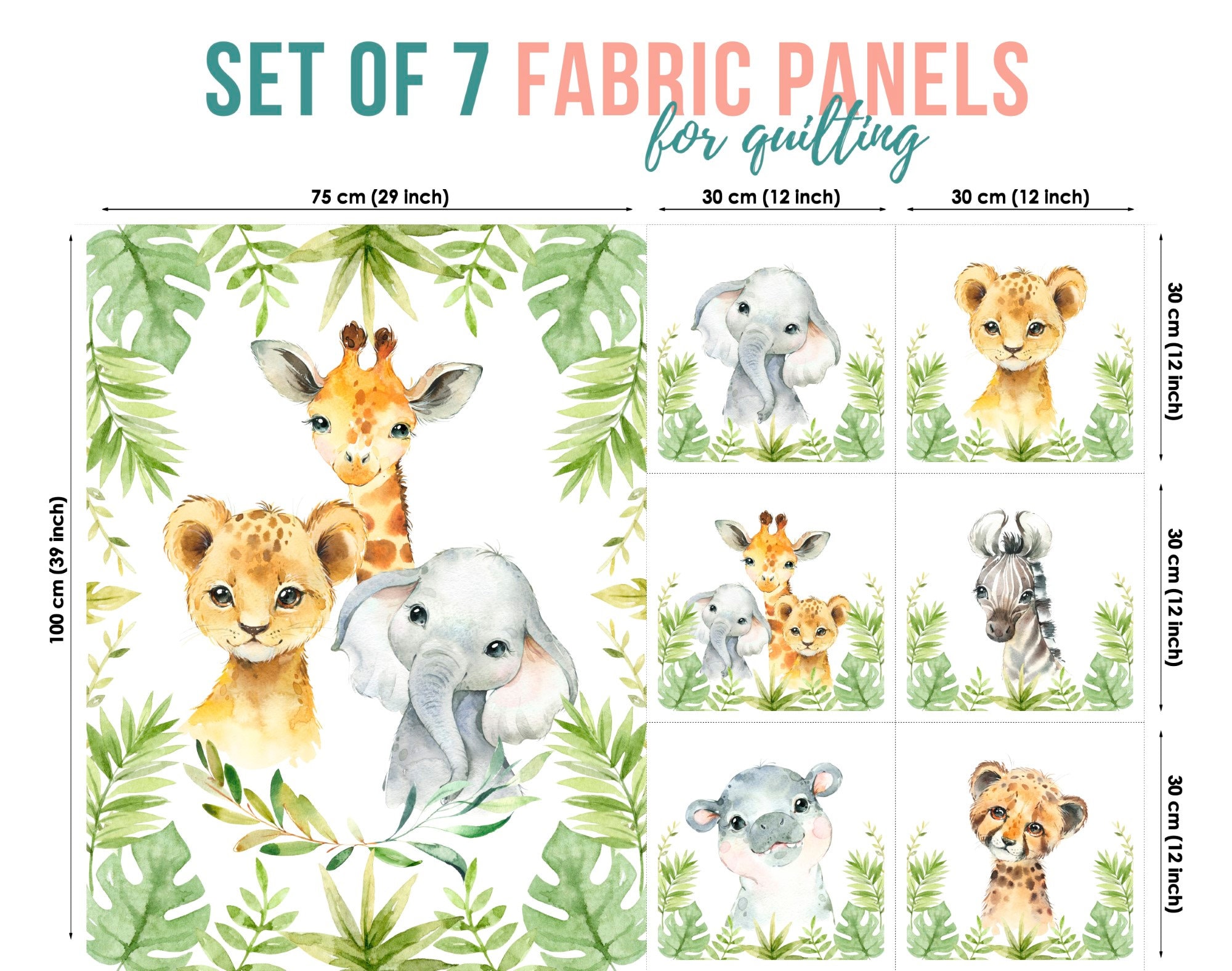 Jungle Safari Fabric Panel for Quilting, Hippo Fabric Panels, Cotton Fabric  Panel for Baby Quilts, Quilting Panel 