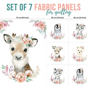 Winter Animals Cotton Fabric Panels, Reindeer Fabric Panels, Baby Fabric for Quilting, Quilting fabric, Baby Fabric Panel