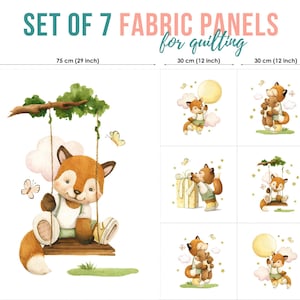 Cute Baby Fox Cotton Fabric Panels, Quilting Fabric Set, Cotton Panel Set, Baby Fabric for Quilting, Quilting fabric, Baby Fabric Panel