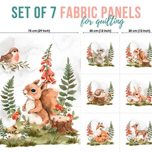 Woodland Animals Cotton Fabric Panels, Forest Animals Fabric Panel, Cotton Baby Fabric for Quilting, Quilting fabric, Baby Fabric Panel