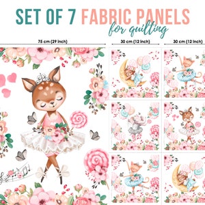 Deer Ballerina Cotton Fabric Panel: Baby Quilting Fabric