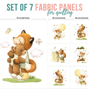 Baby Fox Cotton Fabric Panels for Quilting, Sewing Projects & Nursery Decor