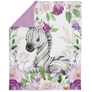 Jungle Safari Baby Animals Purple Flowers Fabric Panel for Quilting, Baby Fabric Panel, Cotton Fabric Panel for Baby Quilts, Quilting Panel