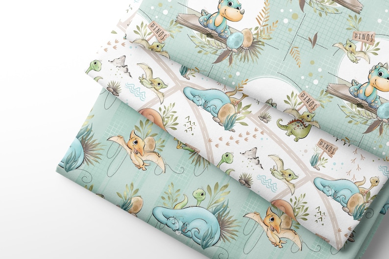 Dinosaur Fabric by Yard for Quilting & Sewing – 100% Cotton, 57” Wide – Dino Nursery Print image 1